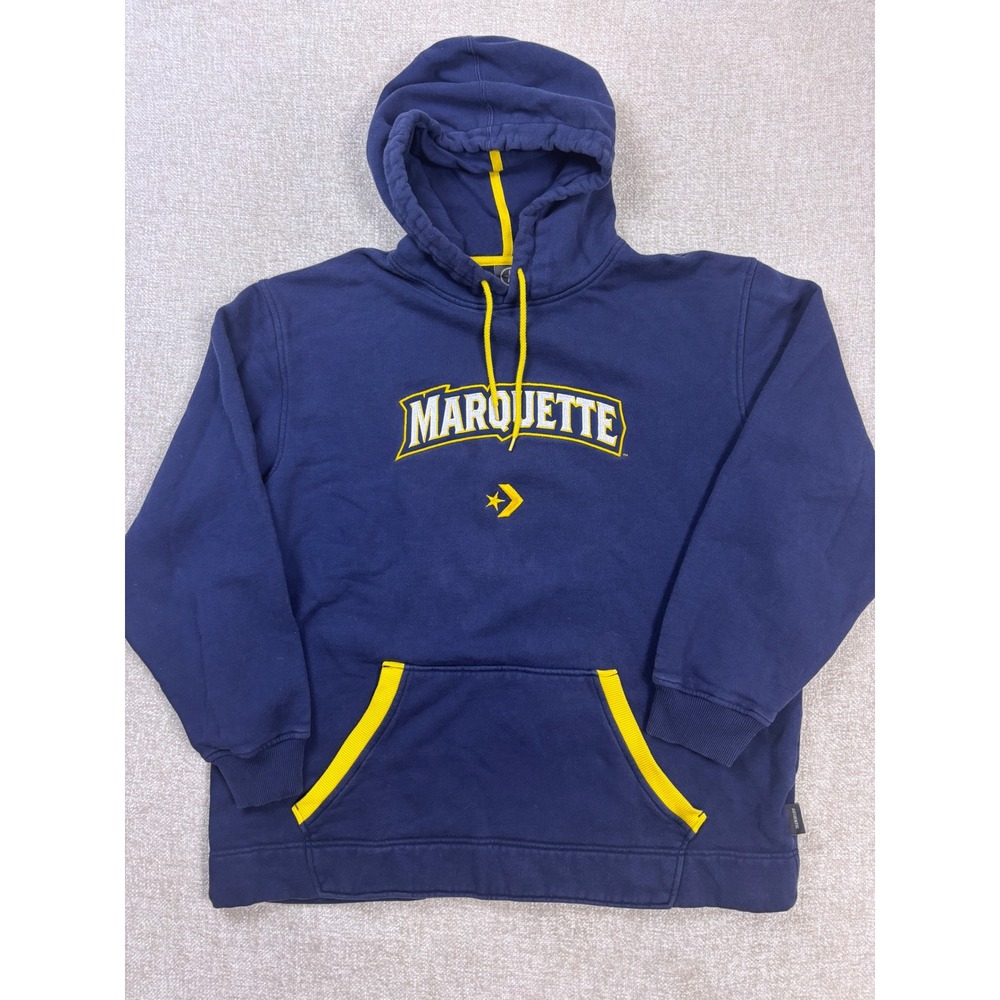 Converse Marquette Golden Eagles Hoodie Mens Large Navy Blue Yellow Pullover